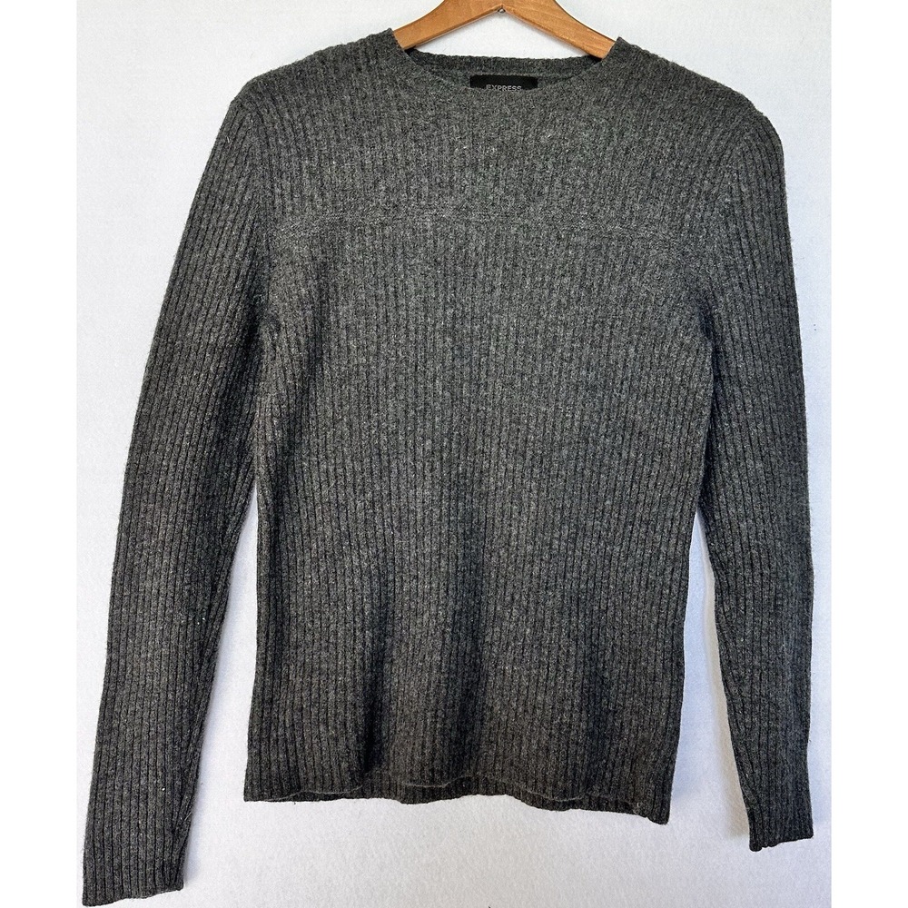 Express Sweater Lambswool Ribbed Knit Women Medium Gray Excellent